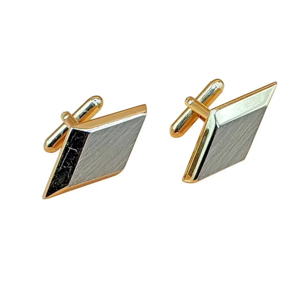 Diamond Shaped Men's Cuff Links Metal Gold Tone 1.25